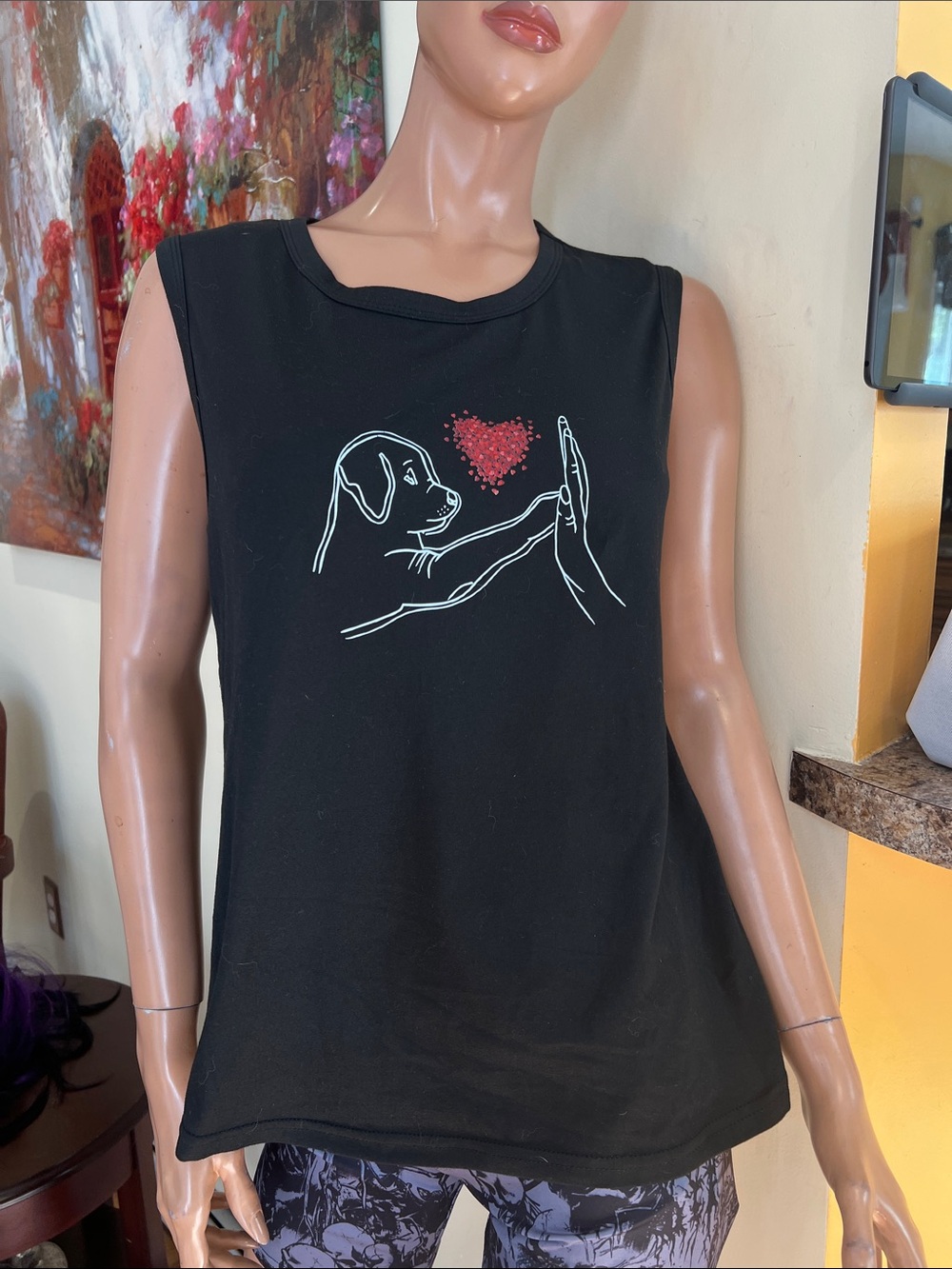 Dog lover tank top S Black Sleeveless Muscle Tee with White Dog nwot